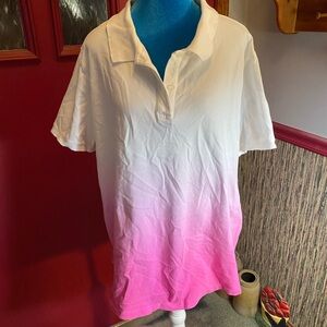 Lands' End White and Pink Button Down Shirt